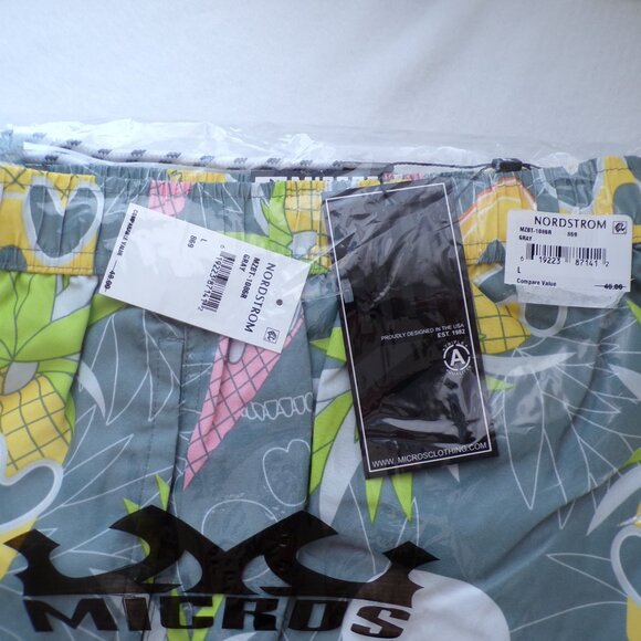 Micros Skull Pineapple Avocado Ice Cream Swim Trunks, Mesh Pockets Drawstring - Picture 8 of 11